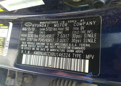 2011 Hyundai Veracruz Gls z USA, uszkodzony, nr VIN KM8NU4CCXBU146324